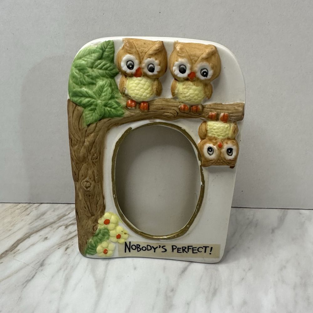 VTG Ceramic Owl Picture Frame 3D